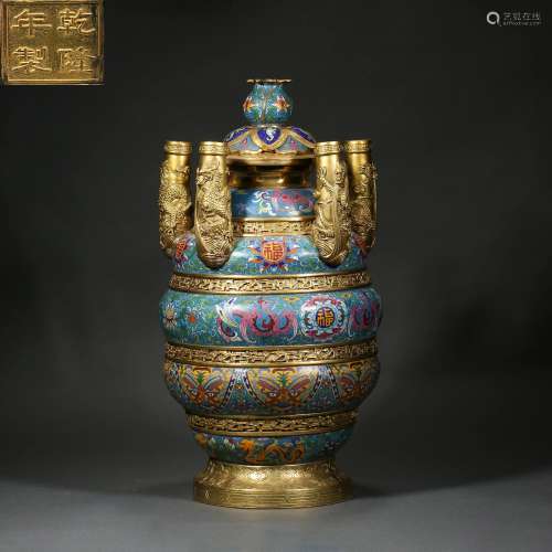 A Chinese Cloisonne five tube vase