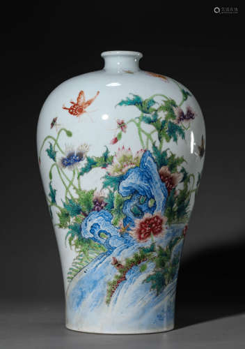 A Chinese Porcelain Famille Rose Poem Meiping Vase Marked Yo...