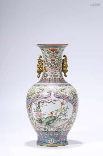 A Chinese Porcelain Famille Rose Yellow Ground Bird and Flow...