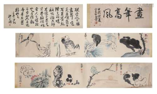 A Chinese Scroll Painting of Flowers and Birds by Shi Hu