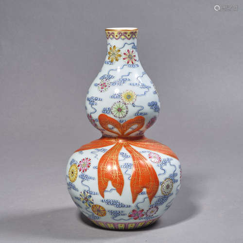 A Chinese Porcelain Famille Rose
 Double-Gourd Vase