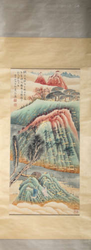 A Chinese Scroll Painting of Mountains and Rivers by Zhang D...