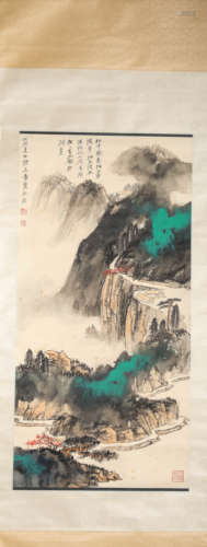 A Chinese Scroll Painting of Mountains and Rivers by Zhang D...