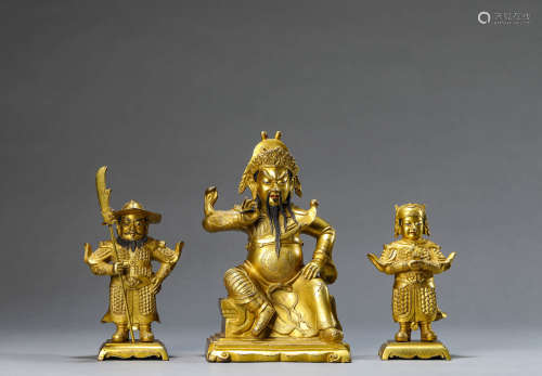 A Set of Chinese Gilt-Bronze Guan Yu and Guan Ping and Zhou ...