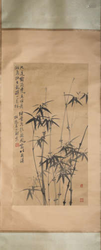 A Chinese Scroll Painting of Bamboos by Zheng Ban Qiao