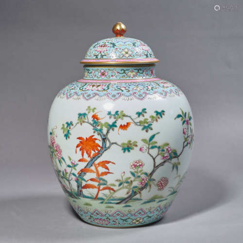 A Chinese Porcelain Famille Rose Flower Jar