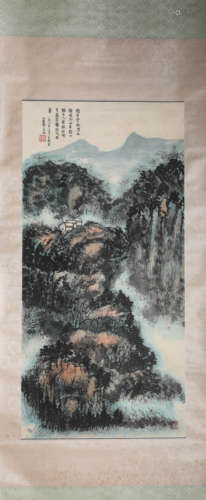 A Chinese Scroll Painting of Mountains and Rivers by Lai Sha...