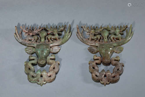 A Pair of Chinese Jade Deer Ornaments