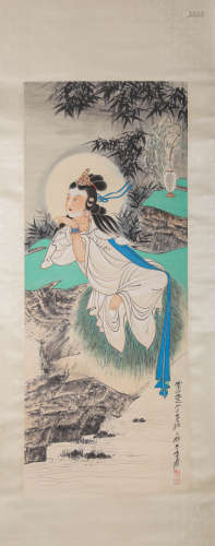A Chinese Scroll Painting of Guan Yin by Zhang Da Qian