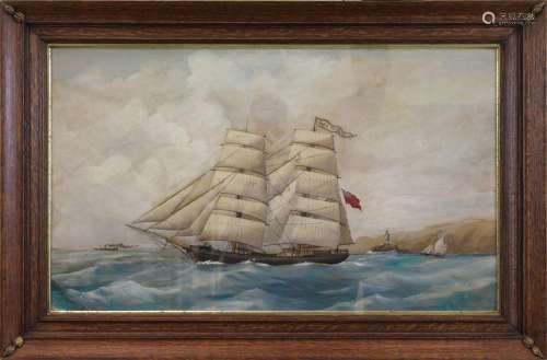 19th c. Framed Sailing Ship Painting