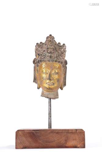 Rare Chinese Gilt Painted Limestone Buddha Head