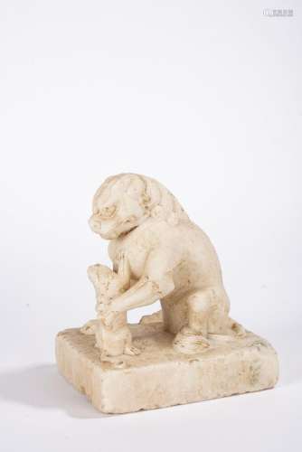 Rare Chinese Marble Carved Mother Lion and Cub