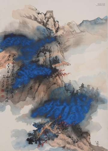 Chinese Watercolor Landscape Hanging Scroll Painting, Zhang ...