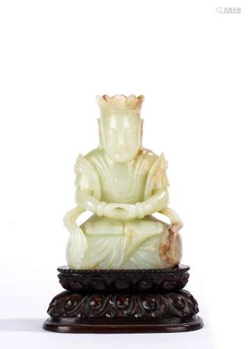 Chinese Nephrite White Jade Figure of Amitayus Buddha