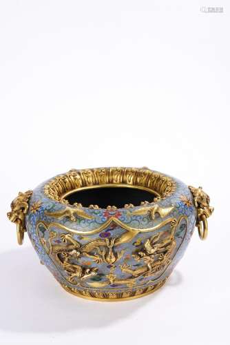 Large Chinese Cloisonne Enamel Gilt Dragon Jar
