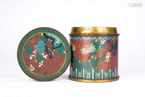Chinese Cloisonne Enamel Flowers Cylindrical Tea Caddy