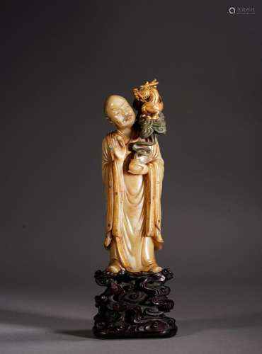 Fine Chinese Soapstone Carved Arhat Figure