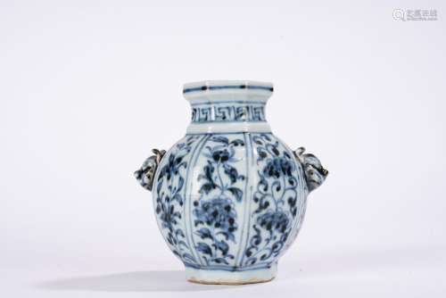 Chinese Blue and White Octagonal Lobed Vase