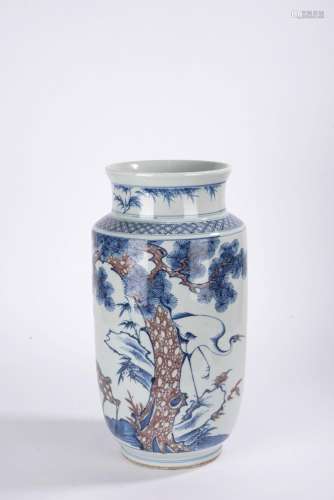 Chinese Underglaze Red and Blue White Crane Vase
