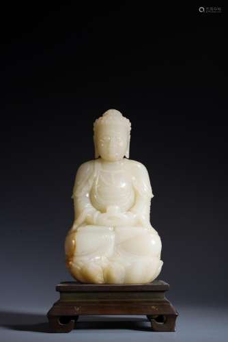 Chinese Nephrite White Jade Amitabha Figure