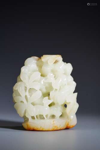 Chinese Nephrite White Jade Censer Top Carving