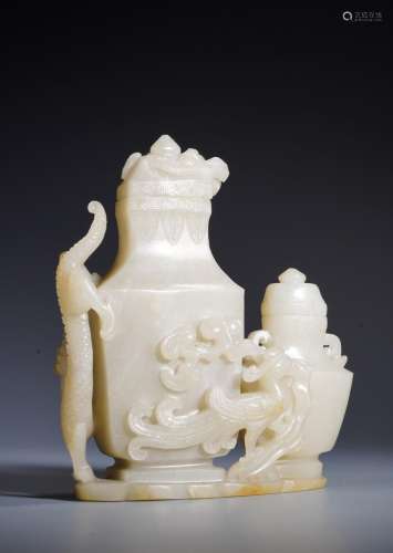 Chinese Nephrite White Jade 'Phoenix Dragon' Vase ...
