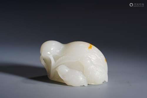 Chinese Nephrite White Jade Carving of Quails