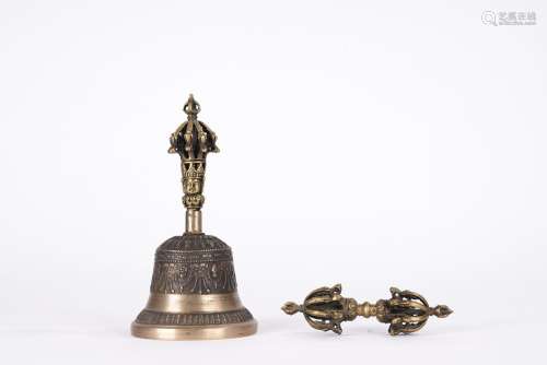 A Tibetan Copper Alloy Vajra and Ghanta Bell