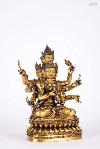 Chinese Gilt Bronze Figure of Eight Armed Bodhisattva