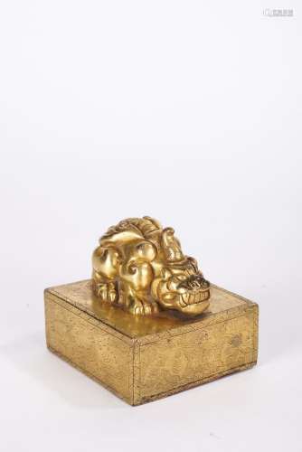 Chinese Gilt Bronze Square Seal