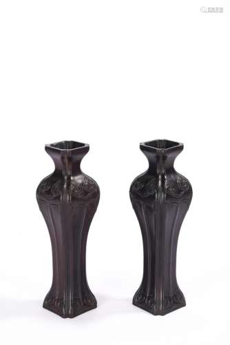 Chinese Pair of Zitan Incense Vases