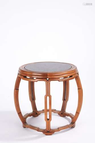Chinese Boxwood Carved Drum Stool with Zitan Top