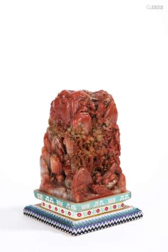 Chinese Red Soapstone Carved Seal