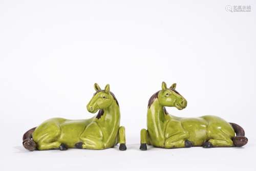 Pair of Chinese Green Enamel Horse Models