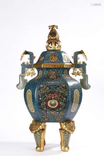 A Very Large Chinese Cloisonne Enamel Ding Censer