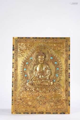 Chinese Gilt Bronze Repousse 'Buddha' Rectangular ...