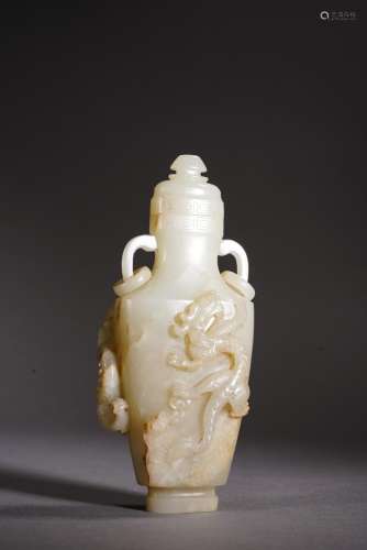 Chinese White and Russet Jade 'Dragon' Vase and Co...
