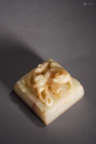 Chinese White Jade Mythical Beast Seal
