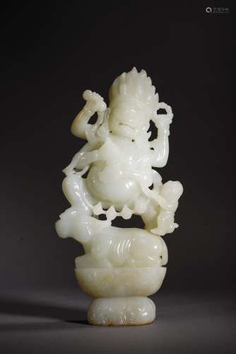 Large Nephrite White Jade Buddhist Guardian King