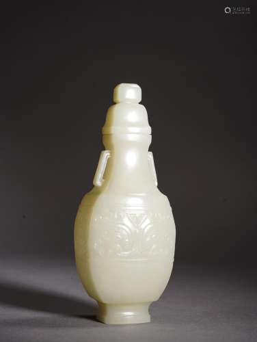 Chinese White Jade 'Taotie' Vase