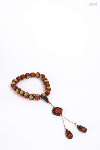 Chinese Agarwood Gold Bead Inlaid Rosary Bracelet