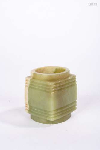 Chinese Archaistic Green Jade Cong Carving