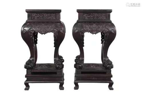 Pair Of Zitan Rosewood Square Tables, China