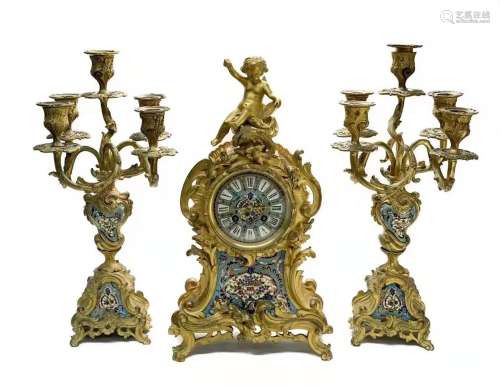 Set Of 19Th Century Enamel Desk Clock