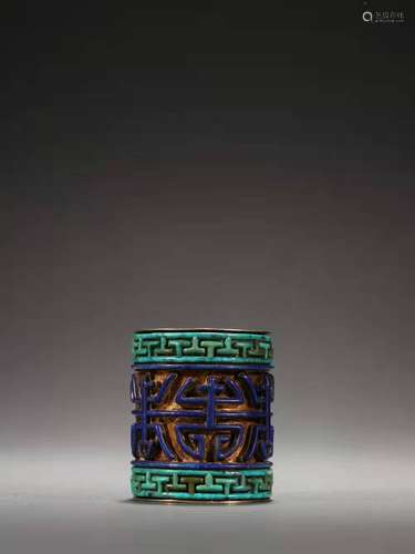 Bronze Gold Gilded Thumb Ring With Lapis Lazuli, China