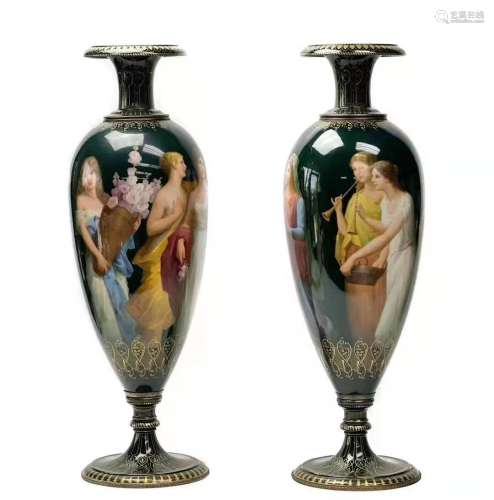 Pair Of Hand-Painted Porcelain Vases - Royal Vienna And Aust...
