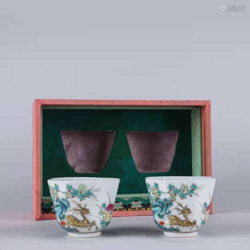 Pair Of Famille Rose Porcelain Tea Cups, China