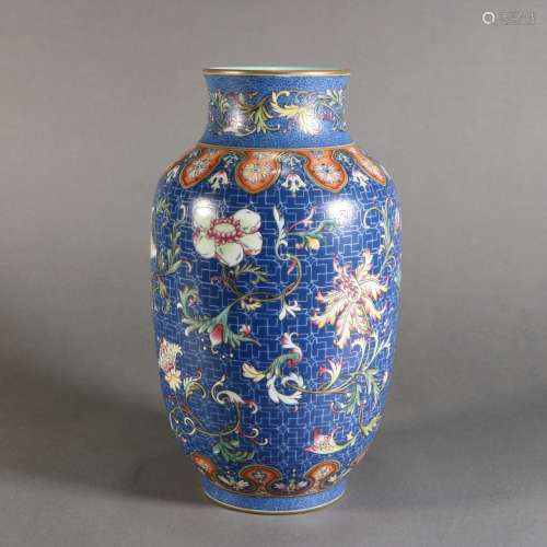 Blue Glaze Porcelain Famille Rose Porcelain Bottle, China