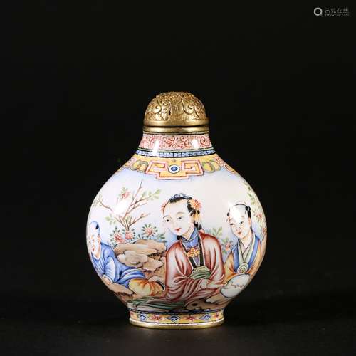 Bronze Enamel Painting Snuff Bottle, China