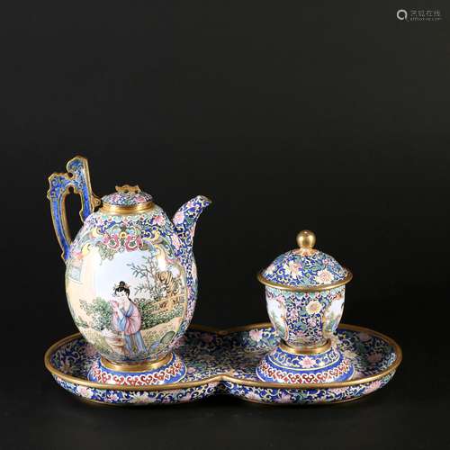 Set Of Bronze Enamel Painting Tea Cups, China